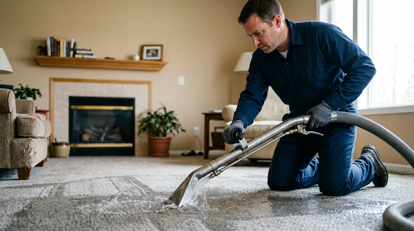 Water damage restoration technician working near Boston, VA